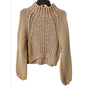 Free People Sweetheart Sweater Tan Sand Castle Chunky Mock Neck Medium EUC